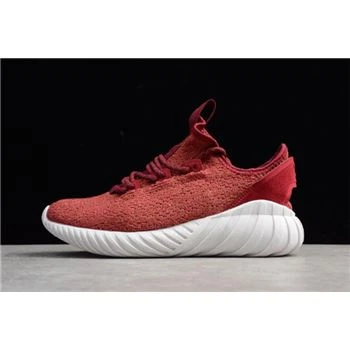 Men's and Women's Adidas Tubular Doom Sock Primeknit Mystery Red/White BY3560